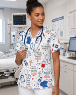 Personalized Nurse Job Title And Year Nurse Things Women's One-Pocket V-neck Scrub Top - Scrubloop
