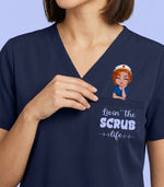 Personalized Nurse Livin' The Scrub Life Women's One-Pocket V-neck Scrub Top - Scrubloop