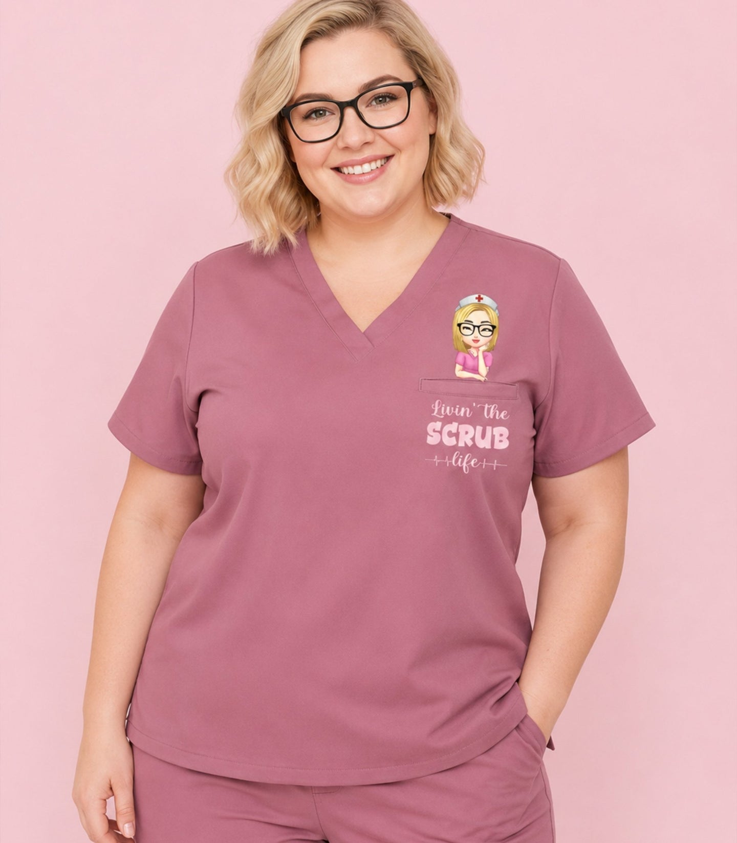 Personalized Nurse Livin' The Scrub Life Women's One-Pocket V-neck Scrub Top - Scrubloop