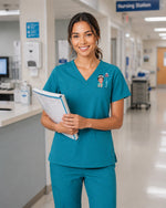 Personalized Nurse, Name And Birth Month Flower Women's One-Pocket V-neck Scrub Top - Scrubloop