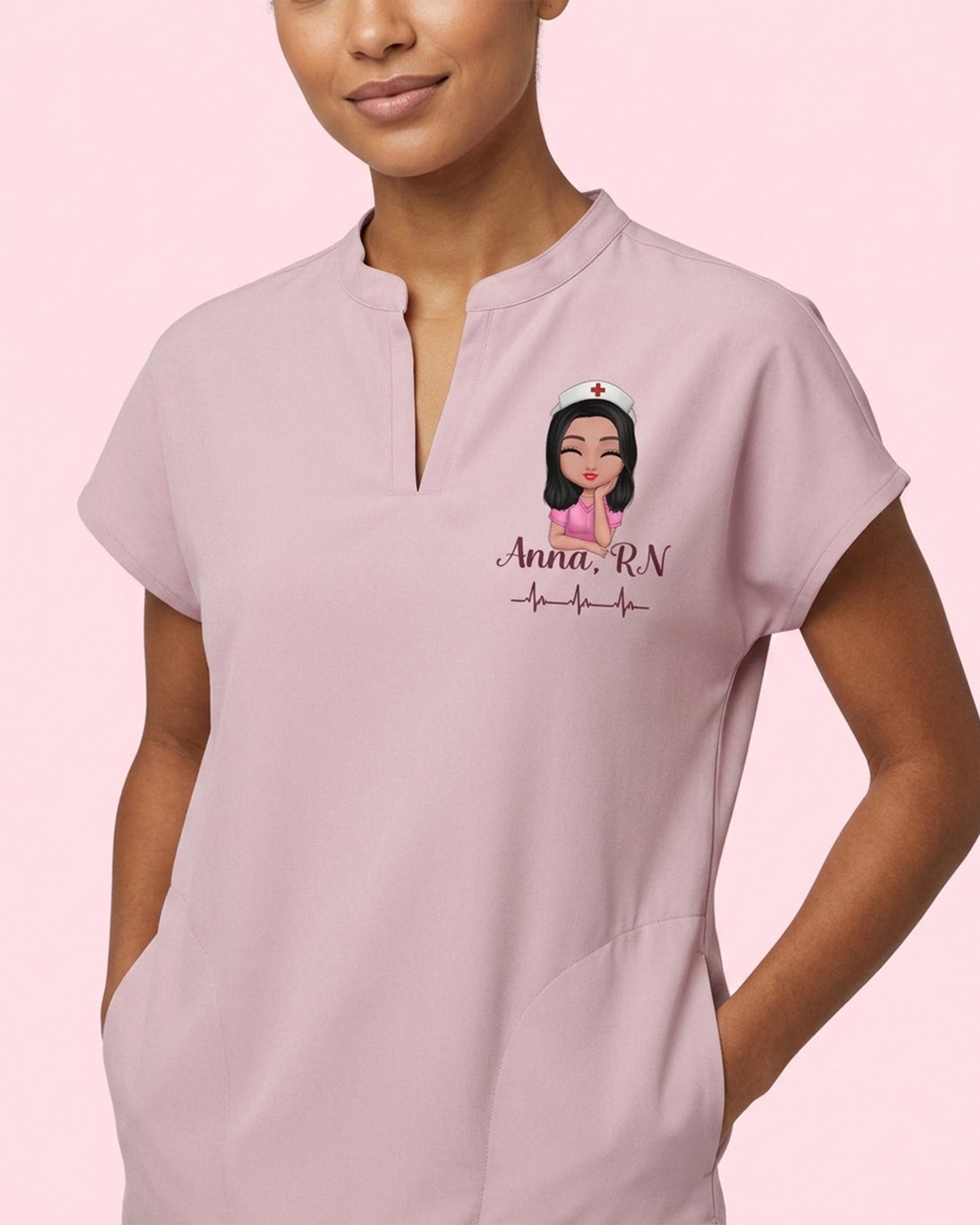 Personalized Nurse Specialty And Name Heartbeat Mandarin Top - Scrubloop