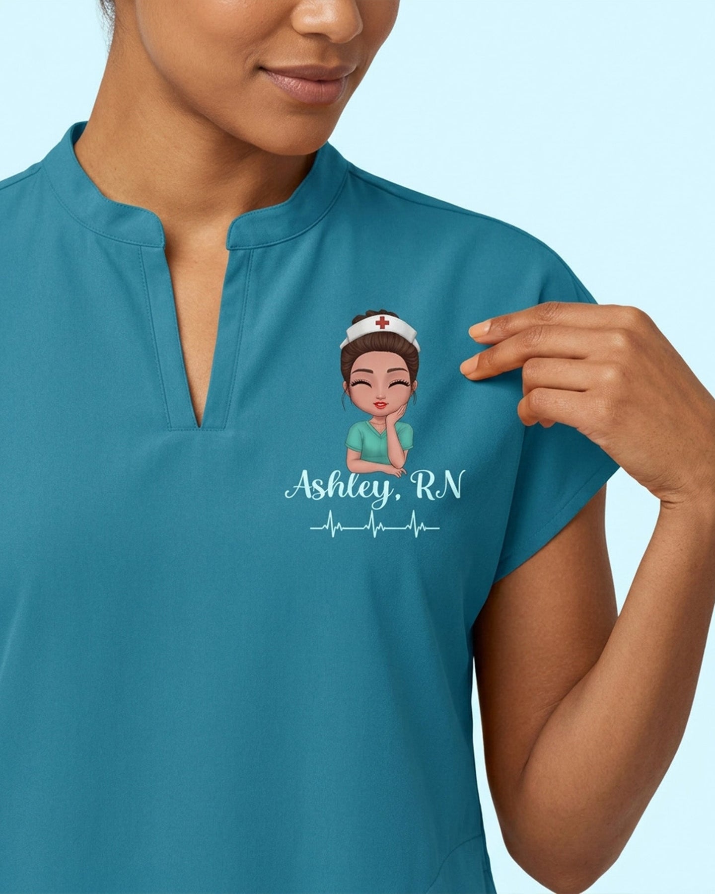 Personalized Nurse Specialty And Name Heartbeat Mandarin Top - Scrubloop