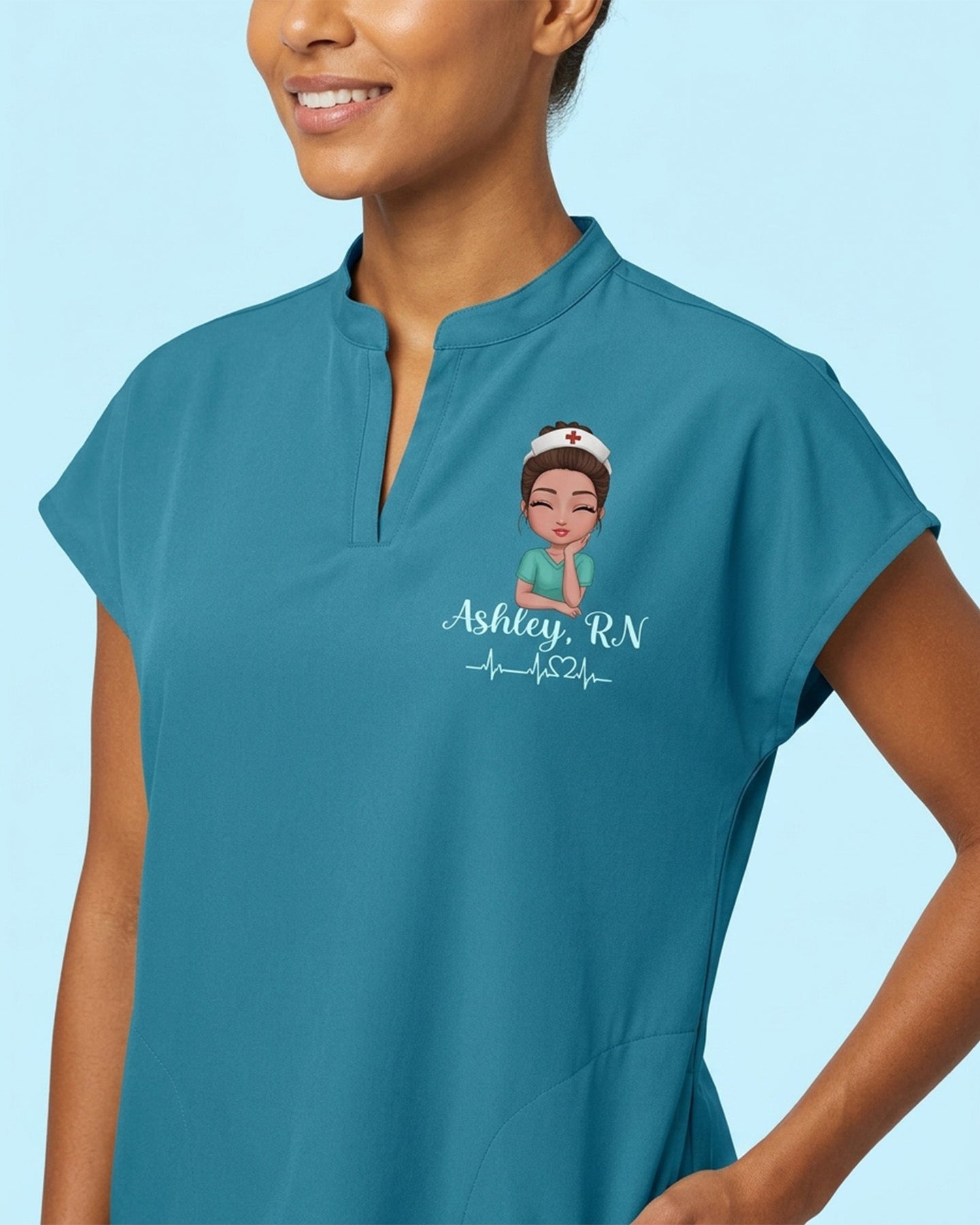 Personalized Nurse Specialty And Name Heartbeat Mandarin Top - Scrubloop