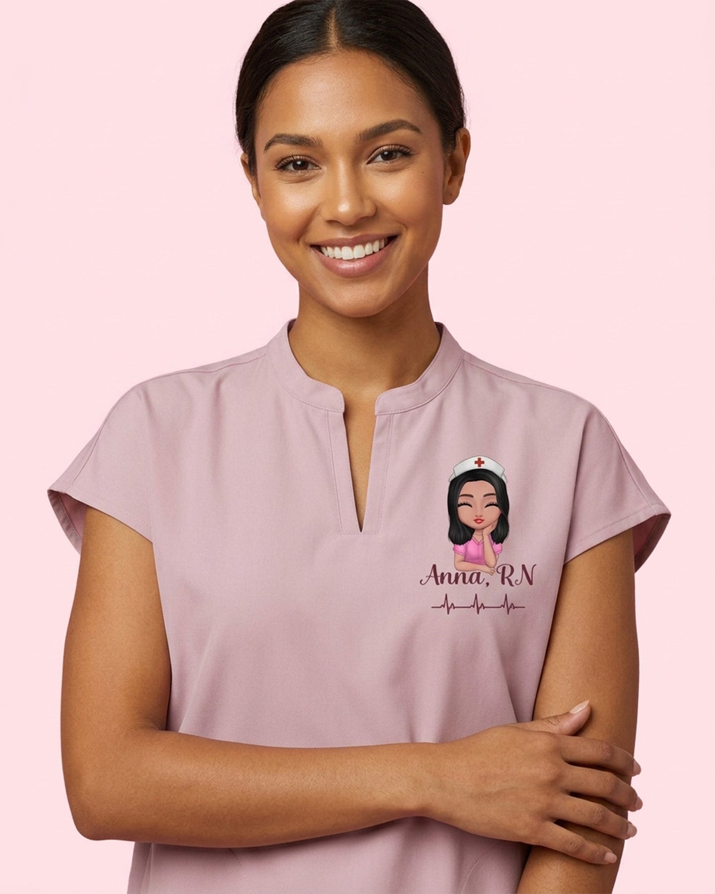 Personalized Nurse Specialty And Name Heartbeat Mandarin Top - Scrubloop