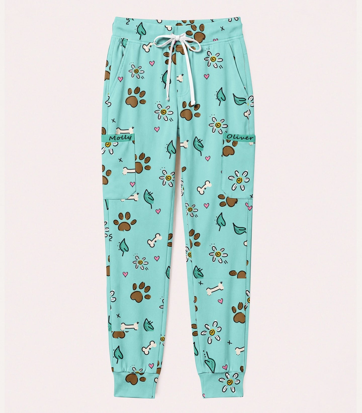 Personalized Pet Name Nurse Dog Mom Cat Mom Paw And Flower Pattern Jogger Pant - Scrubloop