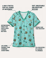 Personalized Pet Name Nurse Dog Mom Cat Mom Paw And Flower Pattern Top - Scrubloop