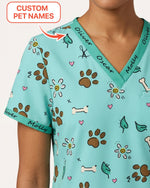 Personalized Pet Name Nurse Dog Mom Cat Mom Paw And Flower Pattern Top - Scrubloop