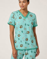 Personalized Pet Name Nurse Dog Mom Cat Mom Paw And Flower Pattern Top - Scrubloop