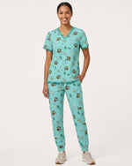 Personalized Pet Name Nurse Dog Mom Cat Mom Paw And Flower Pattern Women's One-Pocket V-neck Scrub Set - Scrubloop