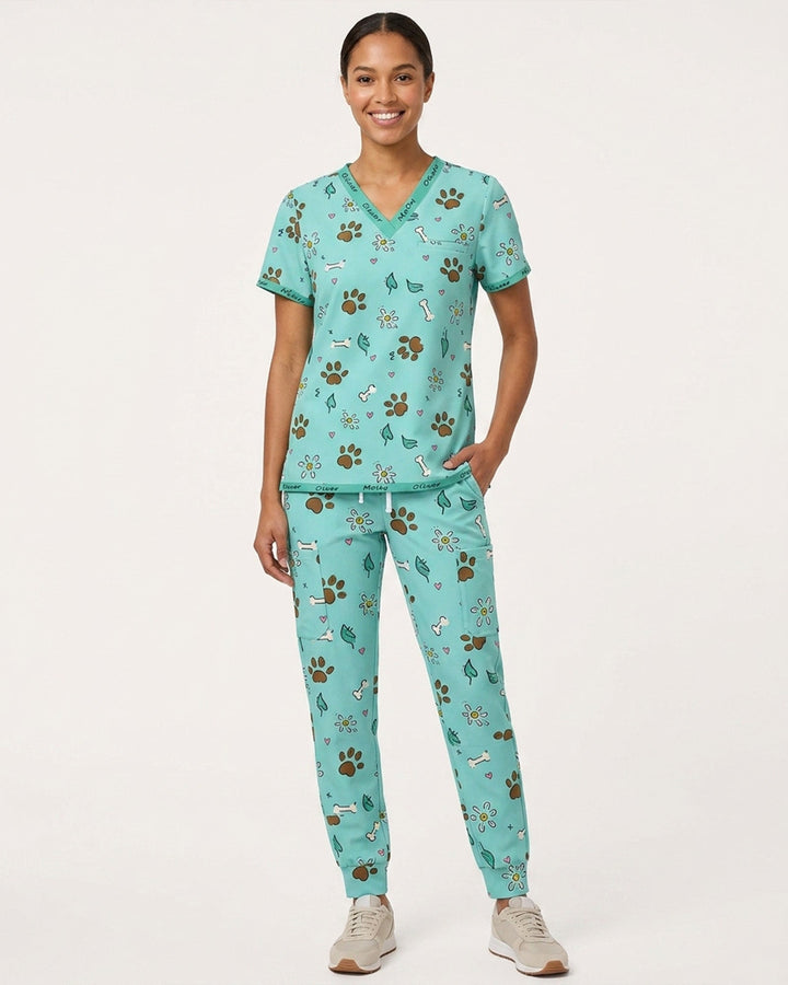 Personalized Pet Name Nurse Dog Mom Cat Mom Paw And Flower Pattern Set