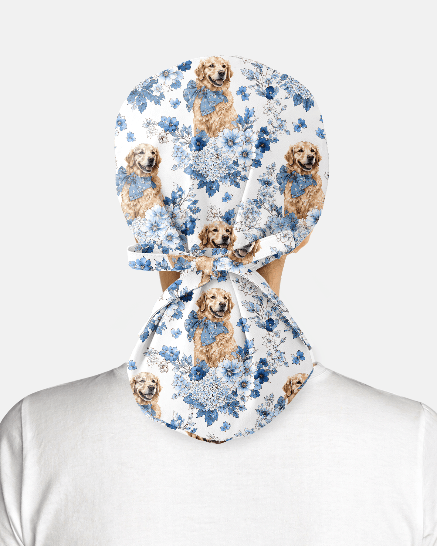 Personalized Pet Portrait And Name Nurse Dog Mom Cat Mom Blue Flower Pattern Cap - Scrubloop