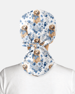 Personalized Pet Portrait And Name Nurse Dog Mom Cat Mom Blue Flower Pattern Cap - Scrubloop