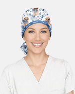 Personalized Pet Portrait And Name Nurse Dog Mom Cat Mom Blue Flower Pattern Cap - Scrubloop