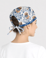 Personalized Pet Portrait And Name Nurse Dog Mom Cat Mom Blue Flower Pattern Cap - Scrubloop