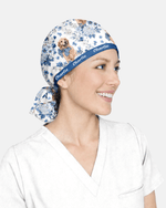 Personalized Pet Portrait And Name Nurse Dog Mom Cat Mom Blue Flower Pattern Cap - Scrubloop
