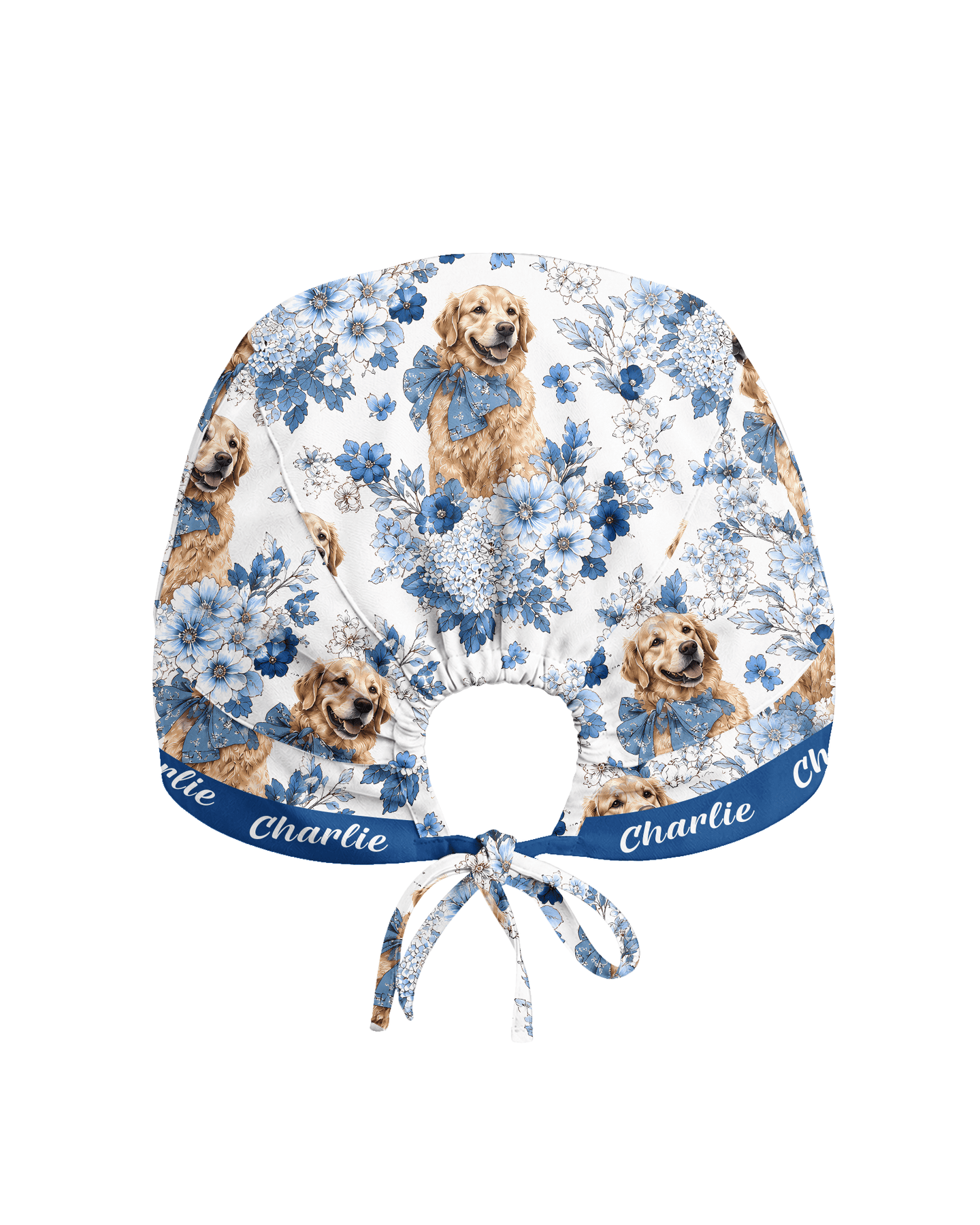 Personalized Pet Portrait And Name Nurse Dog Mom Cat Mom Blue Flower Pattern Cap - Scrubloop