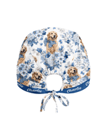 Personalized Pet Portrait And Name Nurse Dog Mom Cat Mom Blue Flower Pattern Cap - Scrubloop