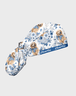 Personalized Pet Portrait And Name Nurse Dog Mom Cat Mom Blue Flower Pattern Cap - Scrubloop