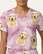 Personalized Pet Portrait And Text Nurse Dog Mom Cat Mom Women's One-Pocket V-neck Scrub Set - Scrubloop