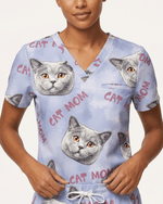 Personalized Pet Portrait And Text Nurse Dog Mom Cat Mom Women's One-Pocket V-neck Scrub Set - Scrubloop