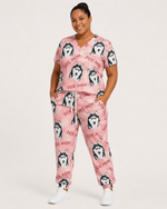 Personalized Pet Portrait And Text Nurse Dog Mom Cat Mom Women's One-Pocket V-neck Scrub Set - Scrubloop