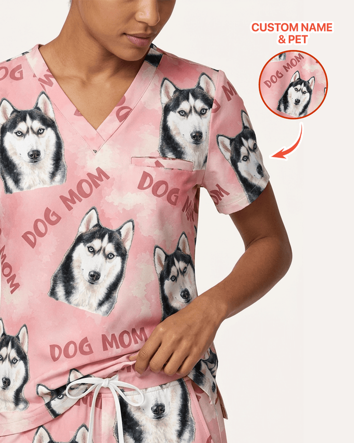 Personalized Pet Portrait And Text Nurse Dog Mom Cat Mom Set