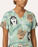 Personalized Pet Portrait And Text Nurse Dog Mom Cat Mom Women's One-Pocket V-neck Scrub Set - Scrubloop