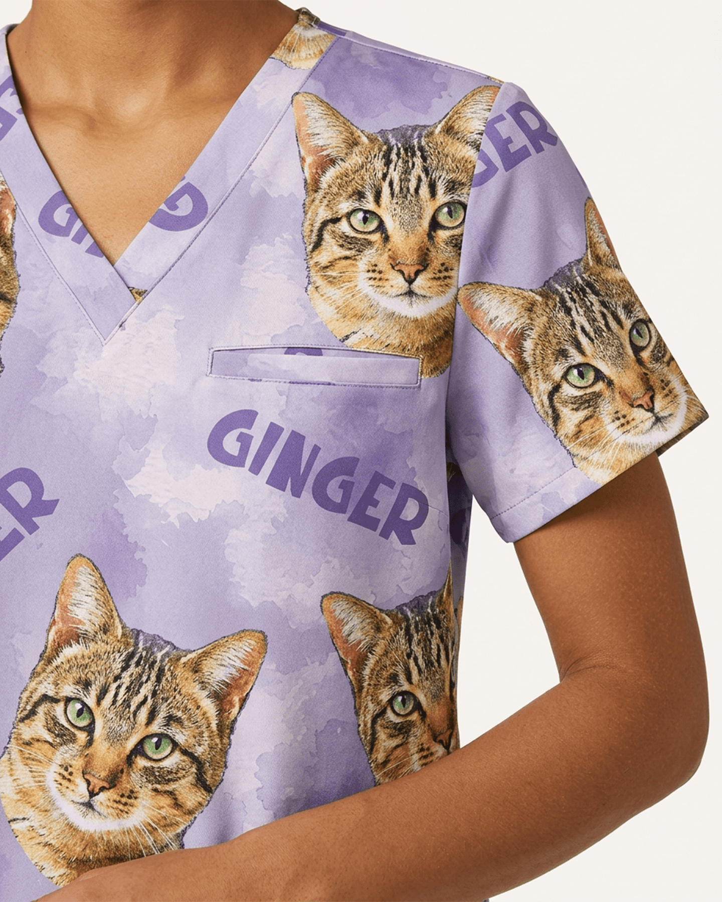Personalized Pet Portrait And Text Nurse Dog Mom Cat Mom Women's One-Pocket V-neck Scrub Set - Scrubloop