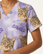 Personalized Pet Portrait And Text Nurse Dog Mom Cat Mom Women's One-Pocket V-neck Scrub Set - Scrubloop