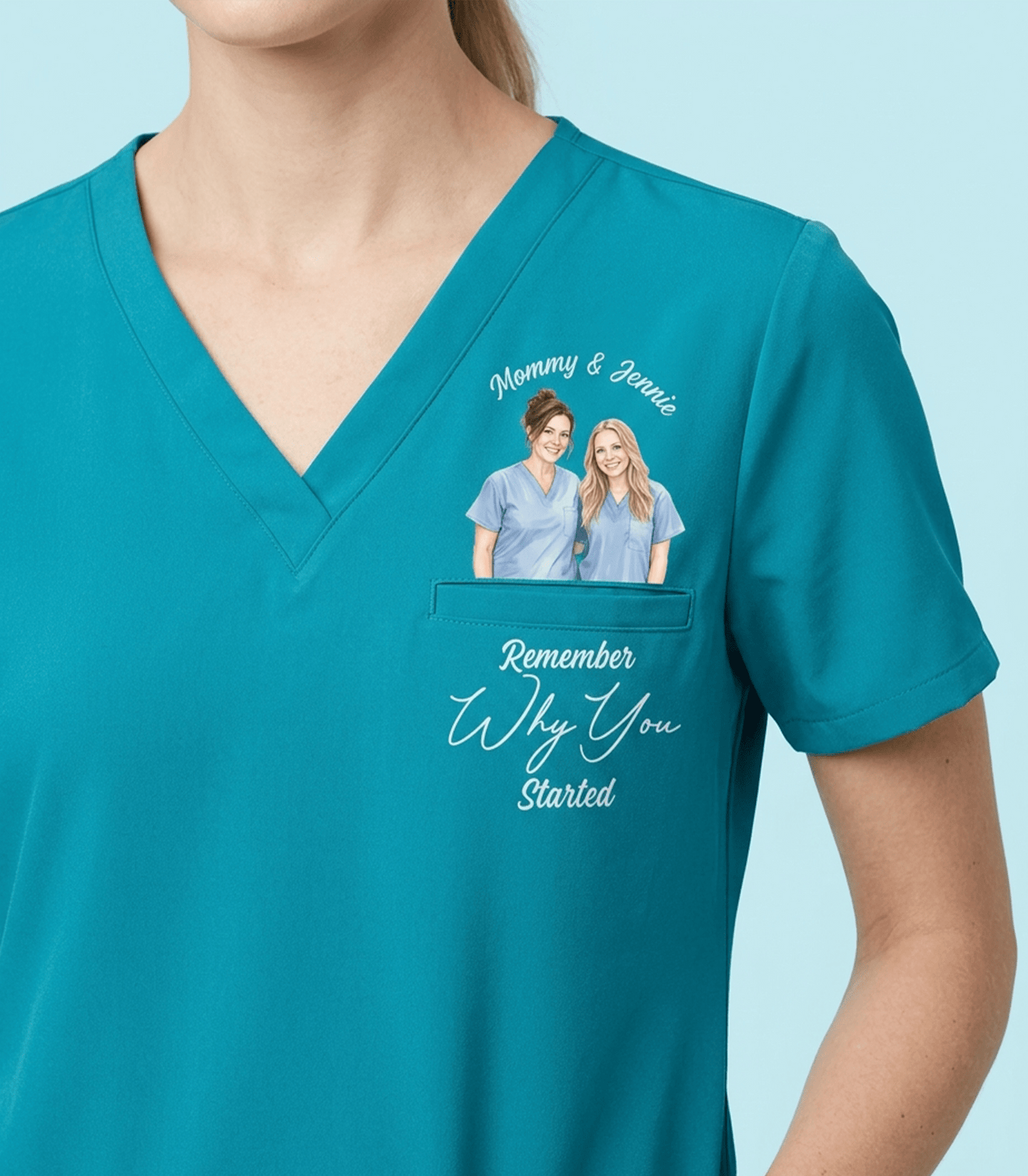 Personalized Photo And Names Nurse Remember Why You Started Women's One-Pocket V-neck Scrub Top - Scrubloop