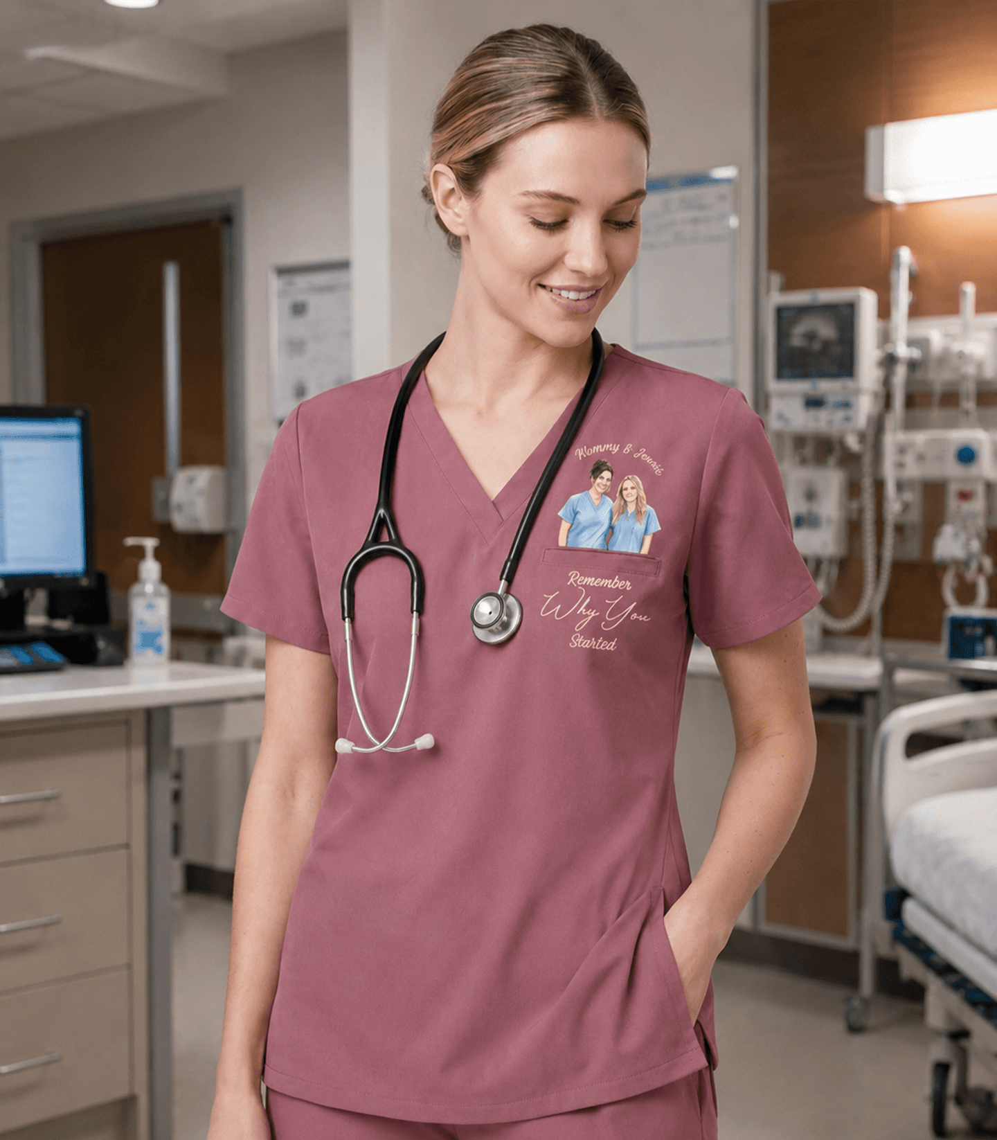 Personalized Photo And Names Nurse Remember Why You Started Women's One-Pocket V-neck Scrub Top - Scrubloop