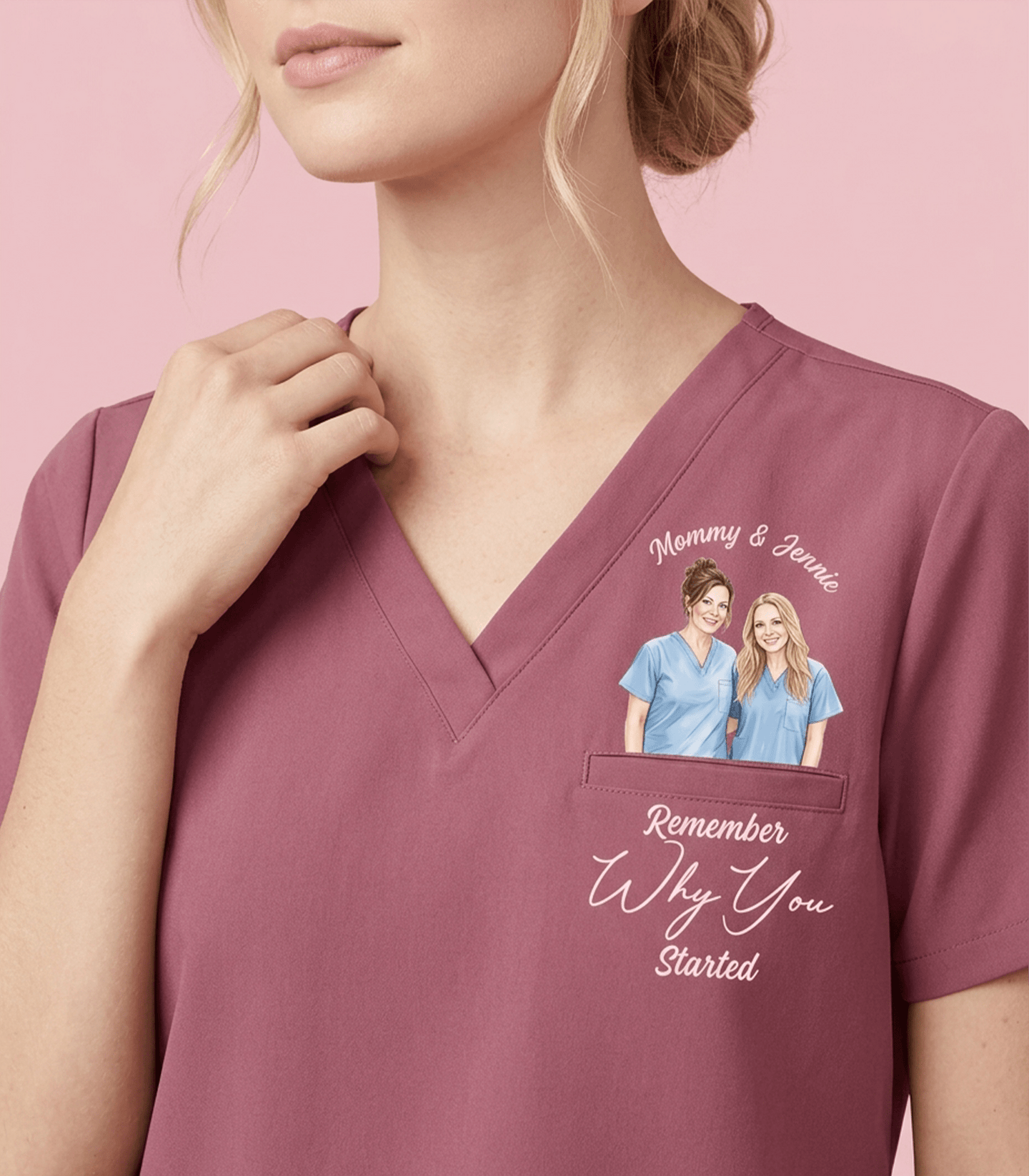 Personalized Photo And Names Nurse Remember Why You Started Women's One-Pocket V-neck Scrub Top - Scrubloop