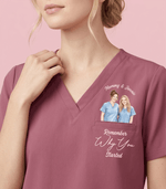 Personalized Photo And Names Nurse Remember Why You Started Women's One-Pocket V-neck Scrub Top - Scrubloop