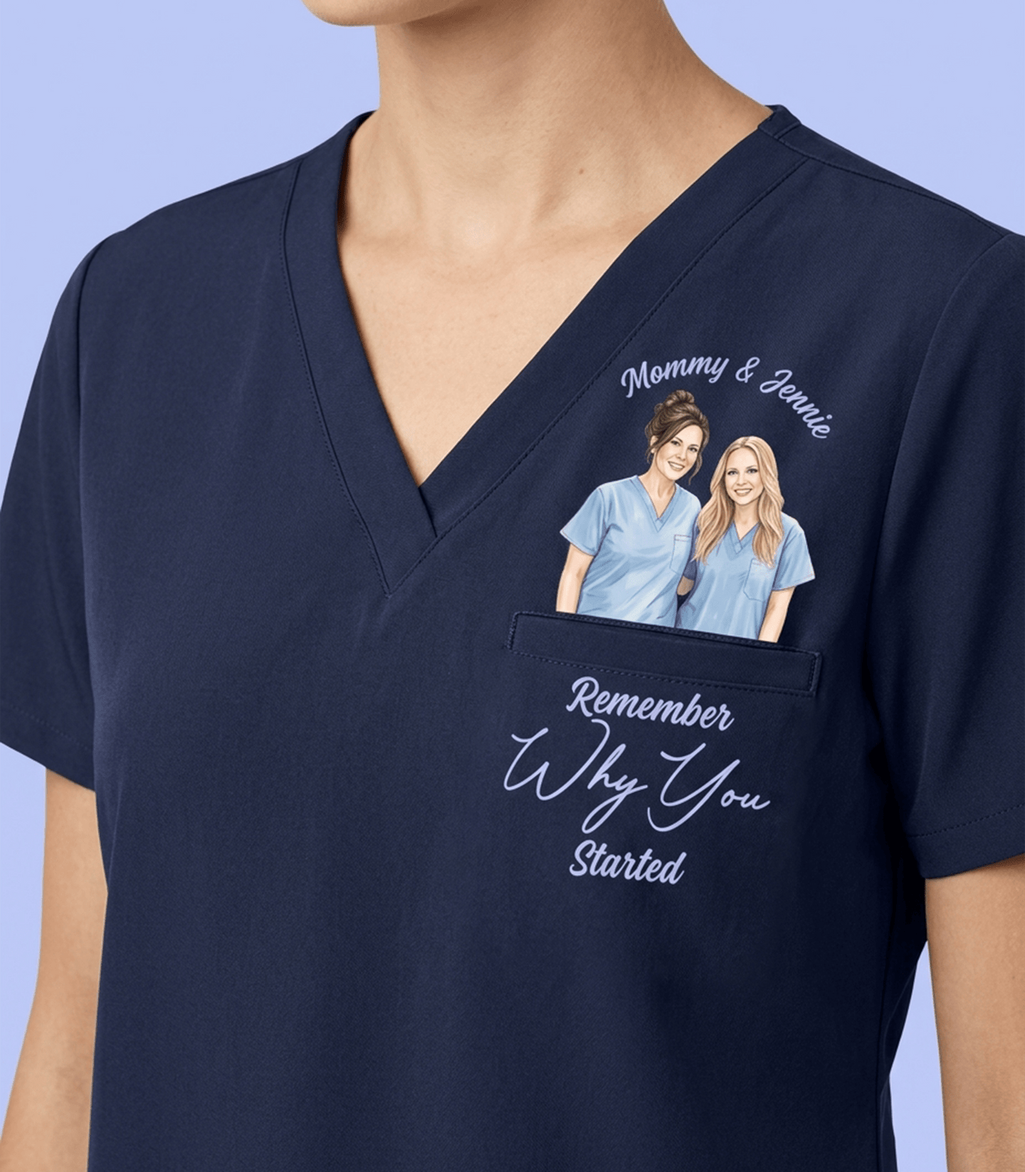 Personalized Photo And Names Nurse Remember Why You Started Women's One-Pocket V-neck Scrub Top - Scrubloop