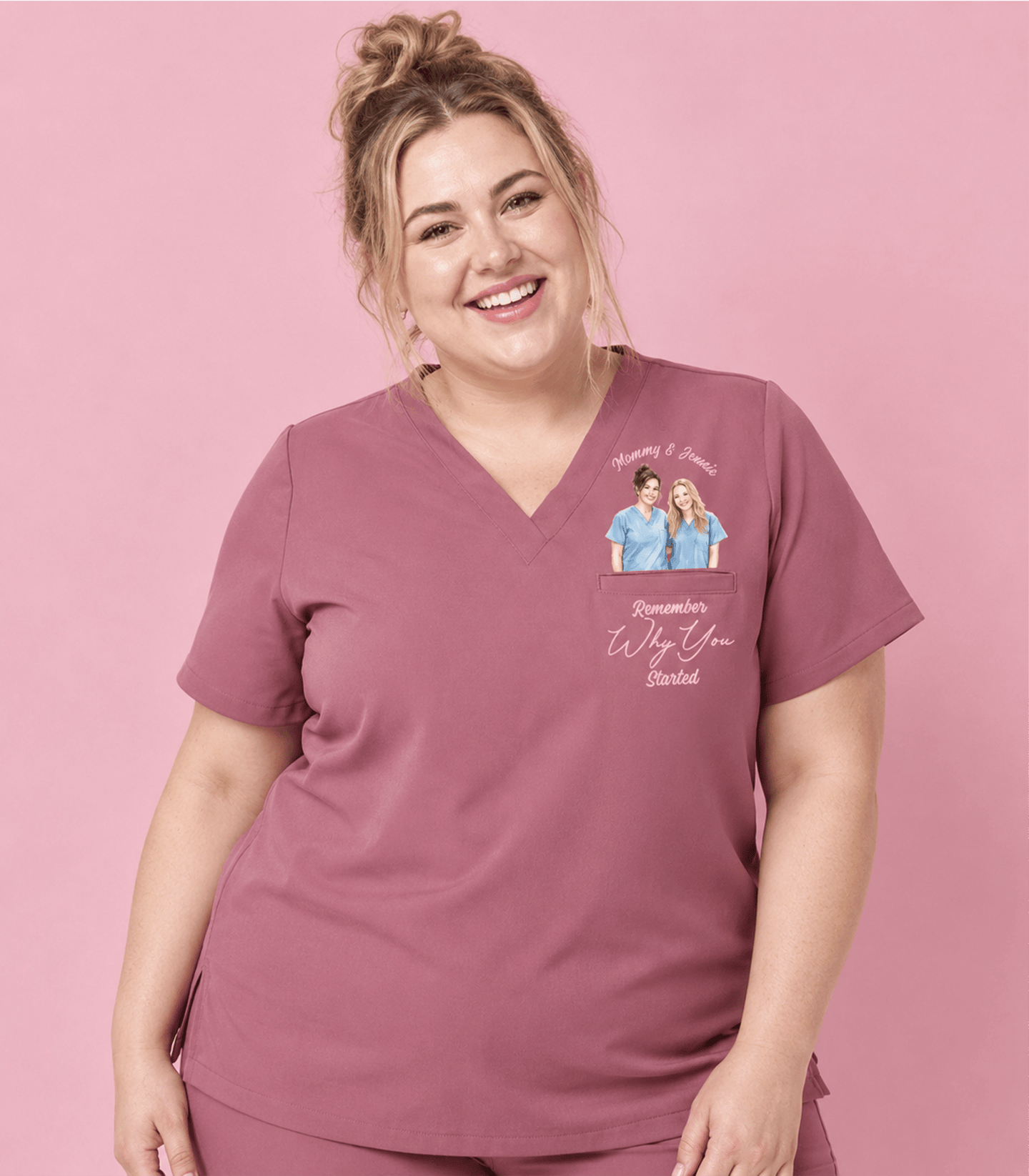 Personalized Photo And Names Nurse Remember Why You Started Women's One-Pocket V-neck Scrub Top - Scrubloop