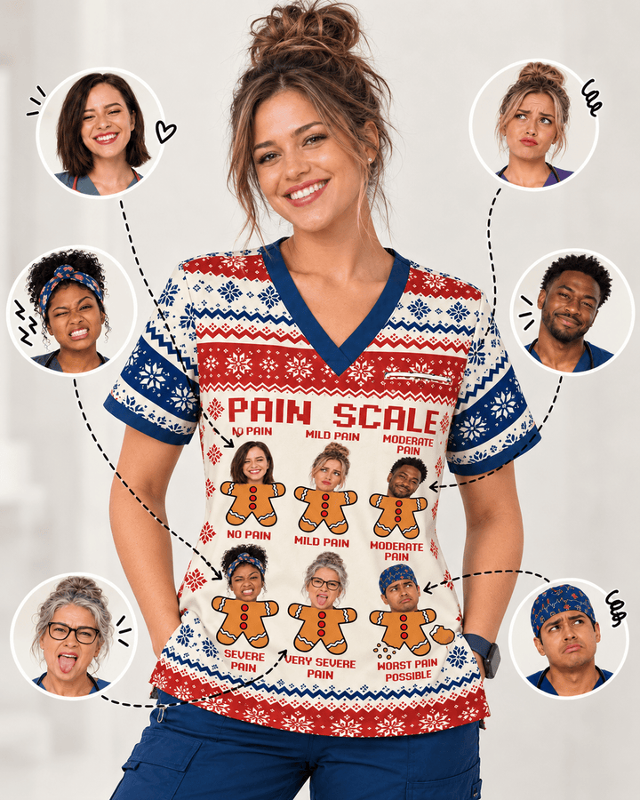 Personalized Photo Pain Scale Gingerbread Funny Christmas Gift For Nurse Coworker Top