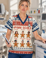Personalized Photo Pain Scale Gingerbread Funny Christmas Gift For Nurse Coworker Top - Scrubloop