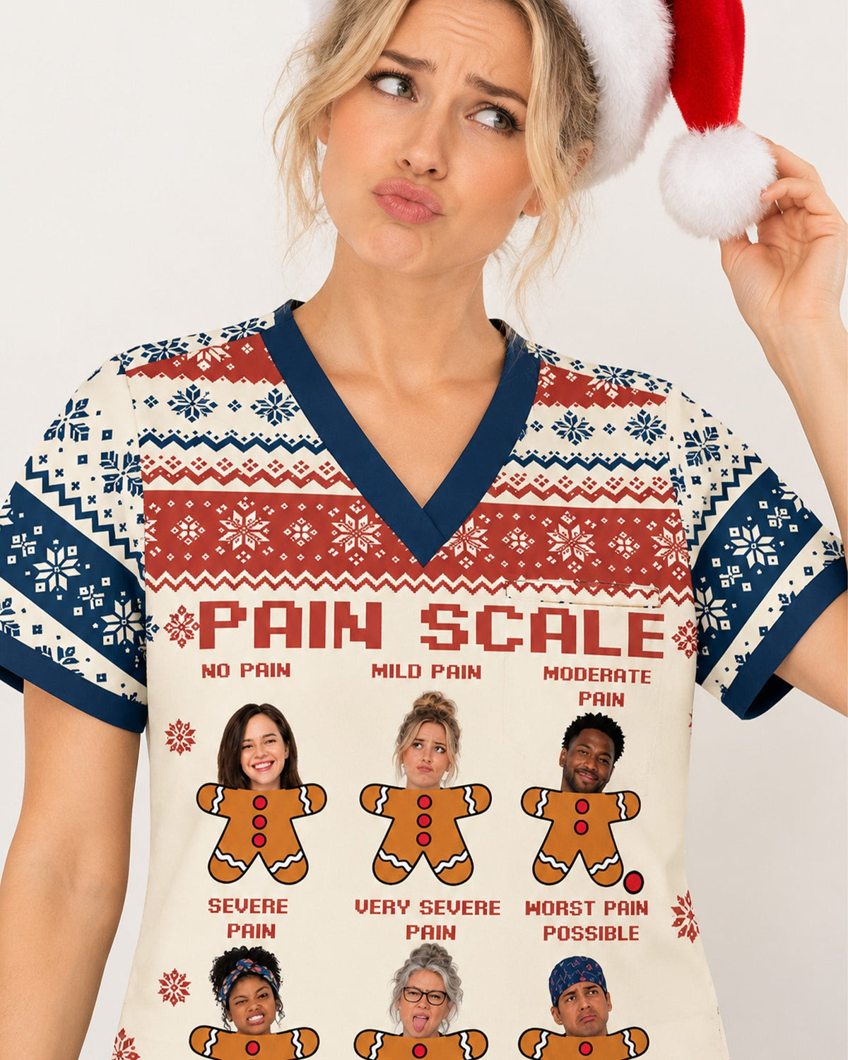 Personalized Photo Pain Scale Gingerbread Funny Christmas Gift For Nurse Coworker Top - Scrubloop