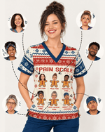 Personalized Photo Pain Scale Gingerbread Funny Christmas Gift For Nurse Coworker Top - Scrubloop