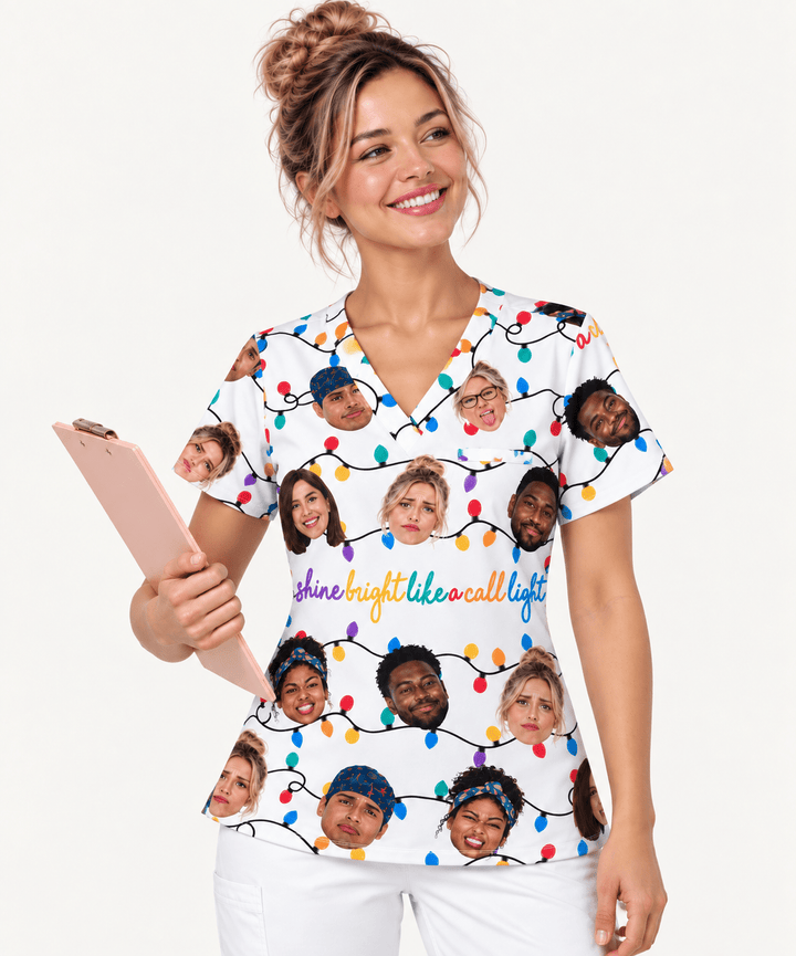 Personalized Photo Shine Bright Like A Call Light Funny Christmas Gift For Nurse Coworker Top