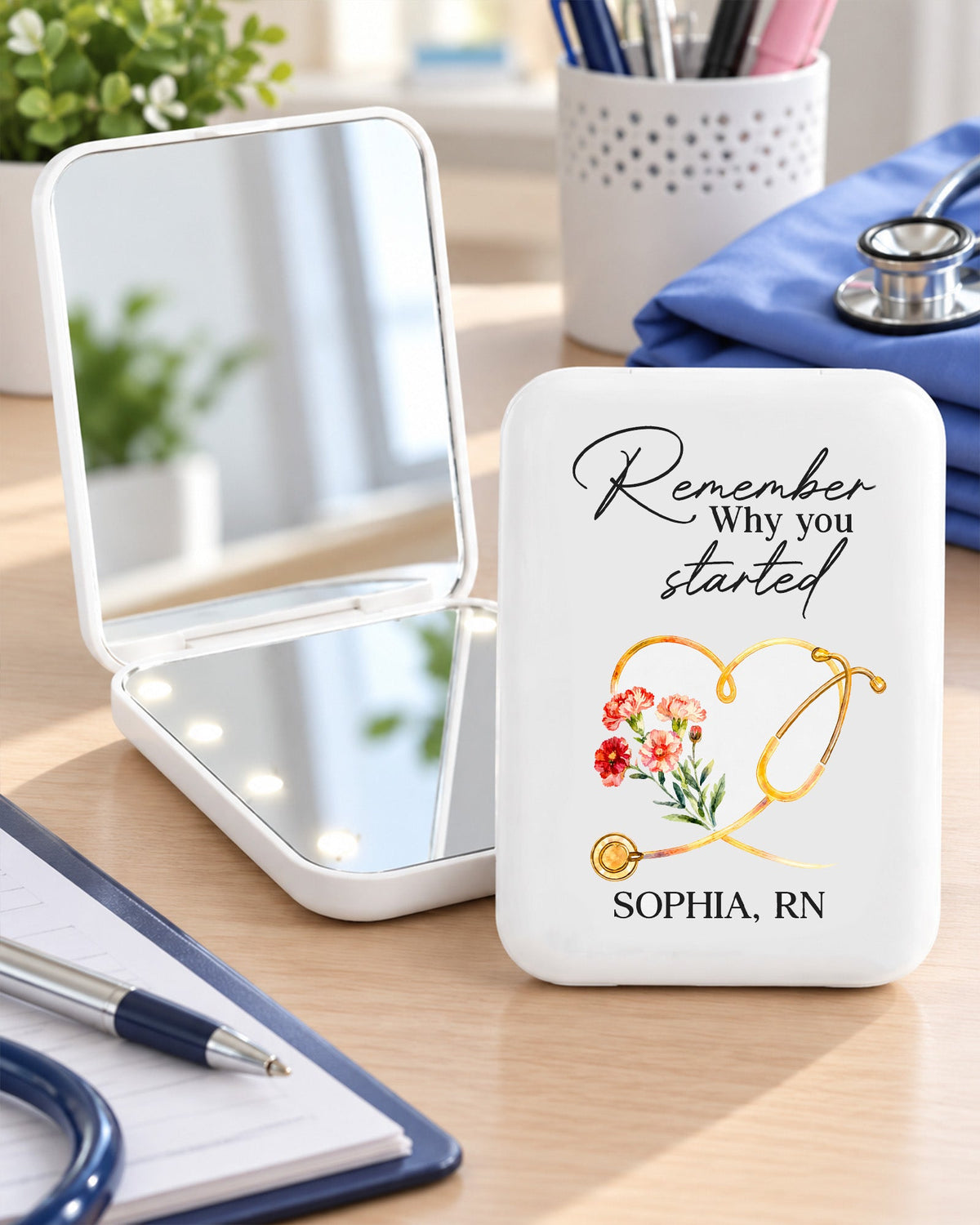 Personalized Text And Birth Month Flower Remember Why You Started Gift For Nurse LED Mirror - Scrubloop
