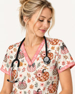Personalized Text Autumn Vibe Pattern Gift For Nurse Top - Scrubloop