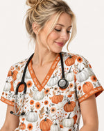 Personalized Text Autumn Vibe Pattern Gift For Nurse Top - Scrubloop