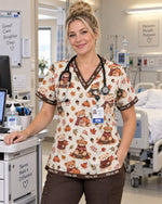 Personalized Text Autumn Vibe Pattern Gift For Nurse Top - Scrubloop