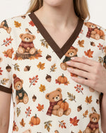 Personalized Text Autumn Vibe Pattern Gift For Nurse Top - Scrubloop