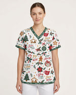 Personalized Text Christmas Things Pattern Gift For Nurse Top - Scrubloop