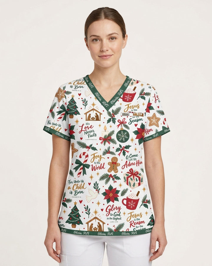 Personalized Text Christmas Things Pattern Gift For Nurse Top
