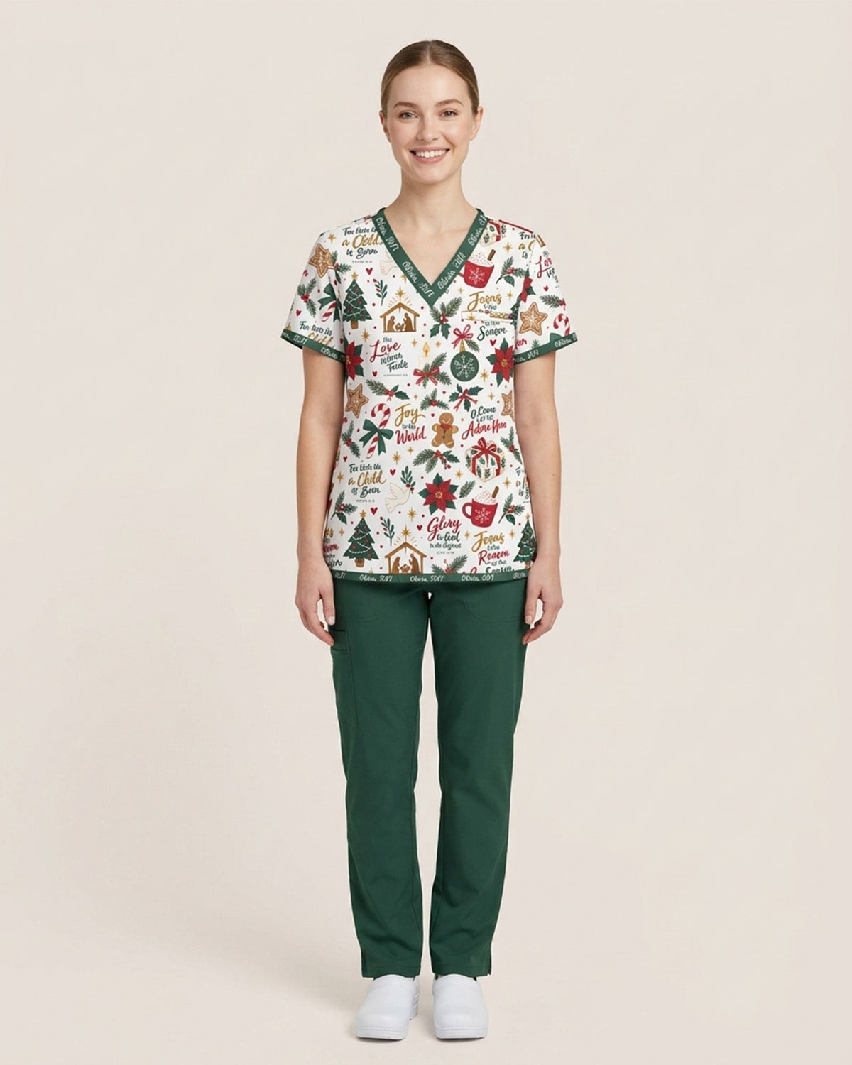 Personalized Text Christmas Things Pattern Gift For Nurse Top - Scrubloop