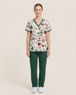 Personalized Text Christmas Things Pattern Gift For Nurse Top - Scrubloop