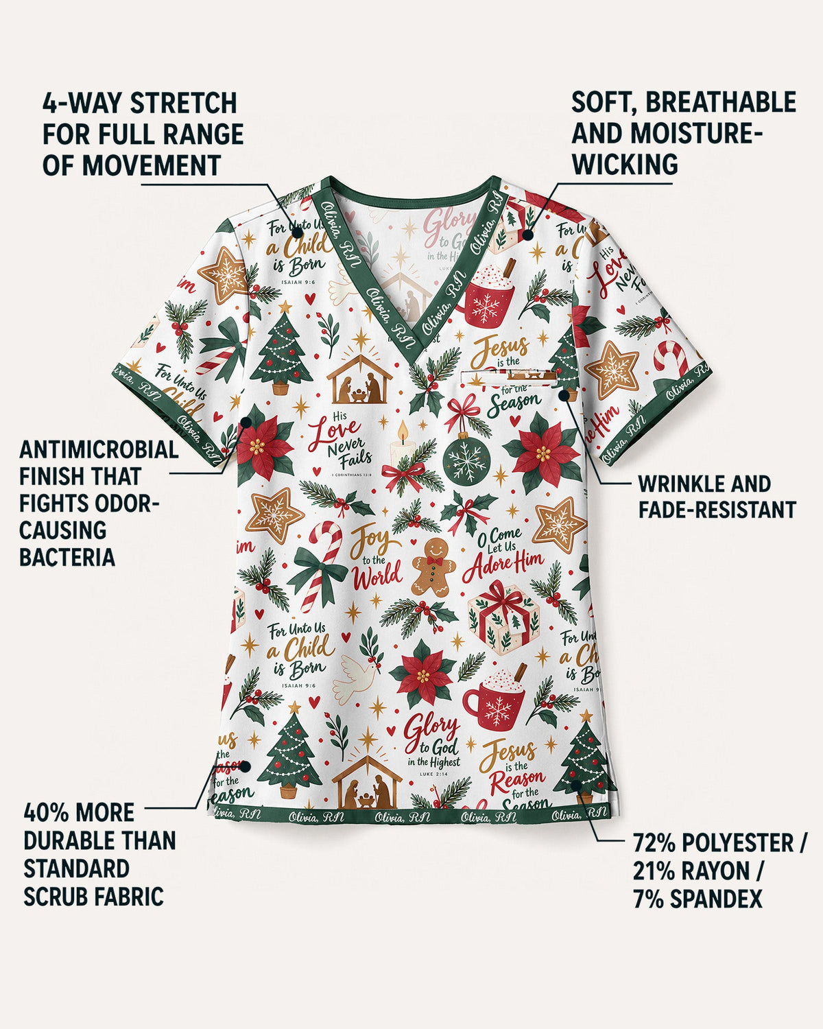 Personalized Text Christmas Things Pattern Gift For Nurse Top - Scrubloop